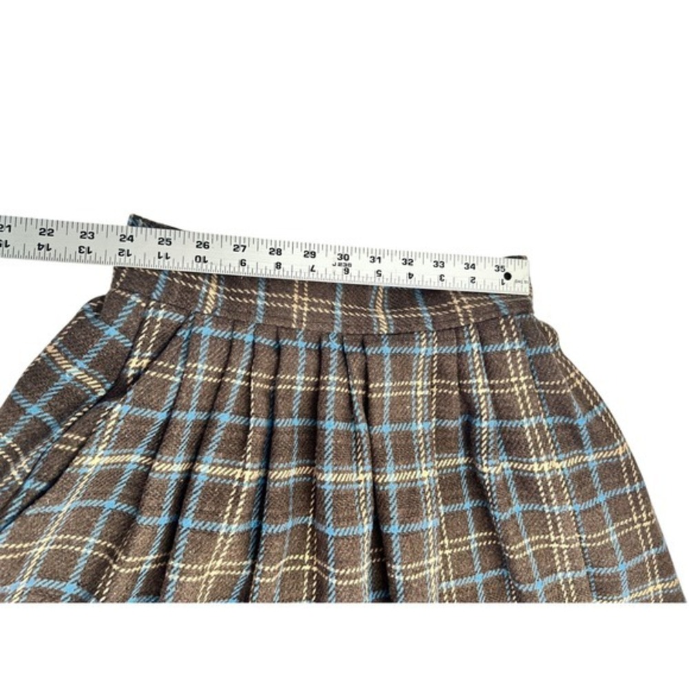 Vintage 70s 80s Plaid Wool Tweed Academic Skirt Brown Midi Length A-Line Sz S - Picture 4 of 10